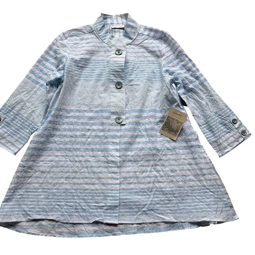Lagenlook Habitat Size S NEW Turquoise & White Stripe Button-Front Tunic